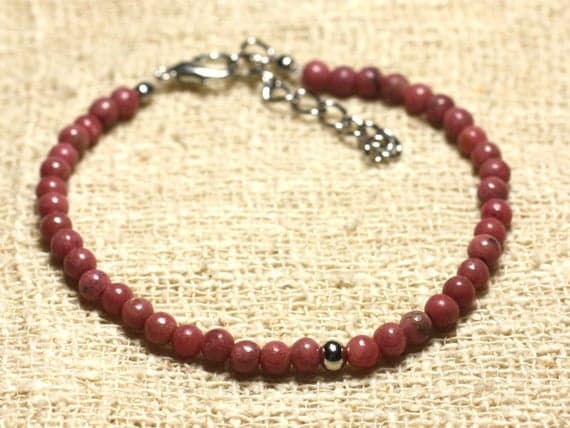 925 sterling Silver Handmade Beaded Silver Helling 4mm Stracking Pink Rhodonite Bracelet Round, Smooth 7" for mens, womens, gf, bf & Adult.