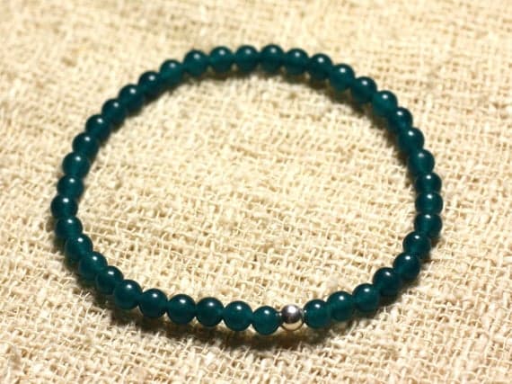 925 sterling Silver Jewelry Energy Silver Helling 4mm Stracking Green Green  Jade Bracelet Round, Smooth 7" for mens, womens, gf, bf & Adult.