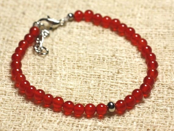 925 sterling Silver Bridesmaid Jewelry Silver Helling 4mm Stracking Orange Carnelian Bracelet Round, Smooth 7" for mens, womens, gf, bf & Adult.