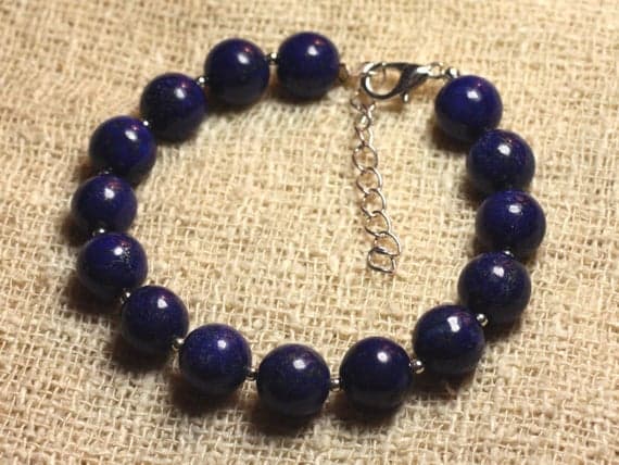 925 sterling Silver top quality Silver helling 10mm Stracking Blue Lapis Lazuli Bracelet Round, Smooth 7.5" for mens, womens, gf, bf & Adult.