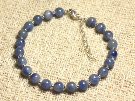 925 sterling Silver top quality Silver helling 6mm Stracking Blue Jasper Blue  Bracelet Round, smooth 7" for mens, womens, gf, bf & Adult.