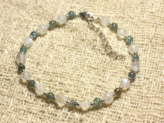 925 sterling Silver Handmade Beaded Silver Helling 3-5mm Stracking Multi Sky Facettee and Apatite  Bracelet Round, Smooth 7" for mens, womens, gf, bf & Adult.