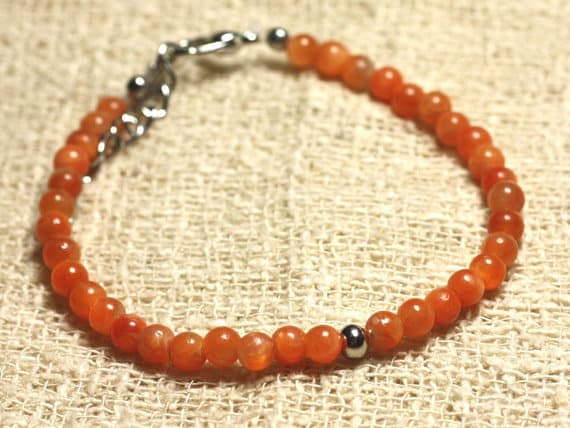 925 sterling Silver Handmade Beaded Silver Helling 4mm Stracking Orange Calcite Bracelet Round, Smooth 7" for mens, womens, gf, bf & Adult.