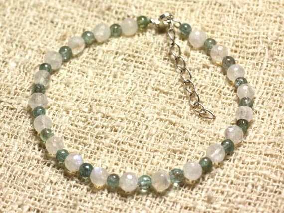 925 sterling Silver Artisan Loose 3-5mm Stracking Blue & White Sky Facettee and Apatite Bracelet Round, Smooth 7" for mens, womens, gf, bf & Adult.