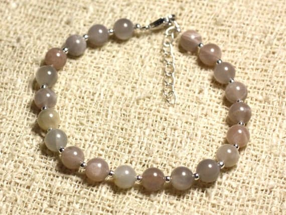 925 sterling Silver Wholesale Silver helling 6mm Stracking Brown Moonstone Bracelet Round, Smooth 7" for mens, womens, gf, bf & Adult.