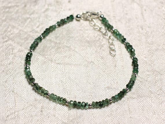 925 sterling Silver Rock Gift Silver Helling 3mm Stracking Green Zambian Emerald  Bracelet Rondelle, Faceted 7" for mens, womens, gf, bf & Adult.