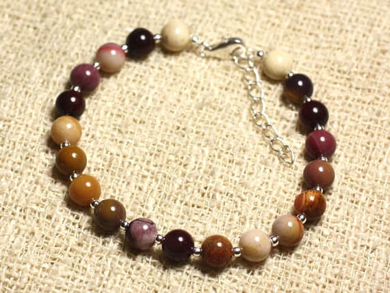 925 sterling Silver Grounding Silver Helling  6mm Stracking Multi MoUKBite Jasper Bracelet Round, Smooth 7" for mens, womens, gf, bf & Adult.