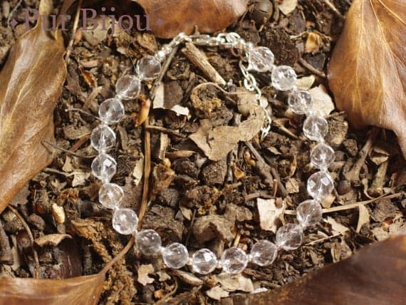 925 sterling Silver memorial gift Silver Helling 6mm Stracking White rock crystal Bracelet Round, Faceted 7" for mens, womens, gf, bf & Adult.