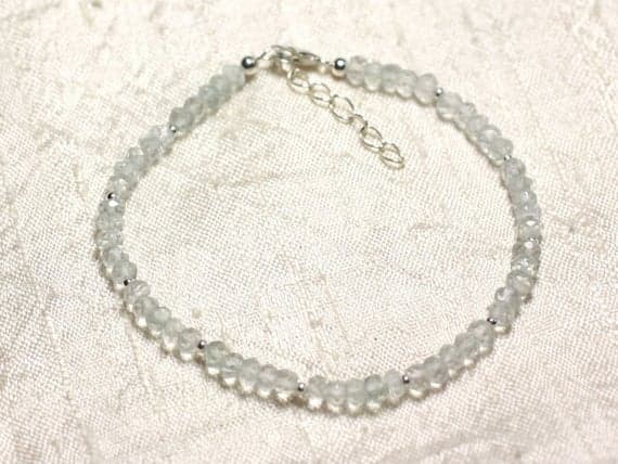 925 sterling Silver Blush Jewelry Silver Helling 3mm stacking Green Green Prasiolite Bracelet Rondelle, Faceted 7" for mens, womens, gf, bf & Adult.