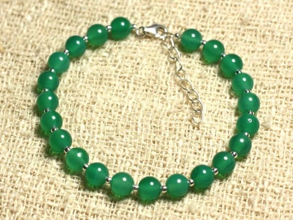 925 sterling Silver memorial gift 6mm Stracking Green Green Onyx Bracelet Round, Smooth 7" for mens, womens, gf, bf & Adult.