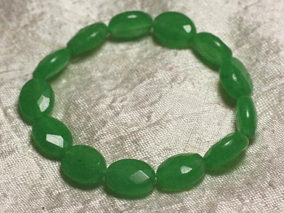 memorial gift 14x10mm Stretchable Green Jade green  Bracelet Oval, Faceted 7" for mens, womens, gf, bf & Adult.