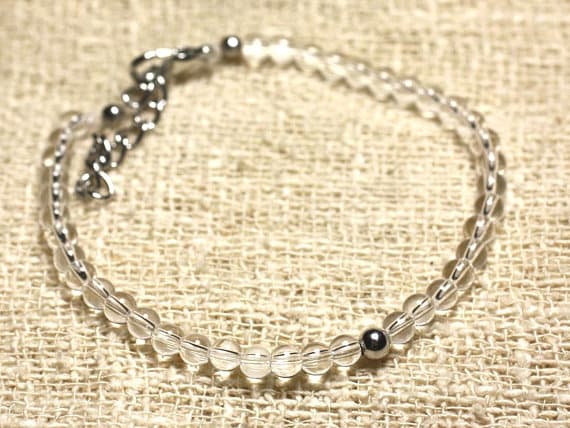 925 sterling Silver Super sale Silver Helling 4mm Stracking White Crystal Quartz Bracelet Round, Smooth 7" for mens, womens, gf, bf & Adult.