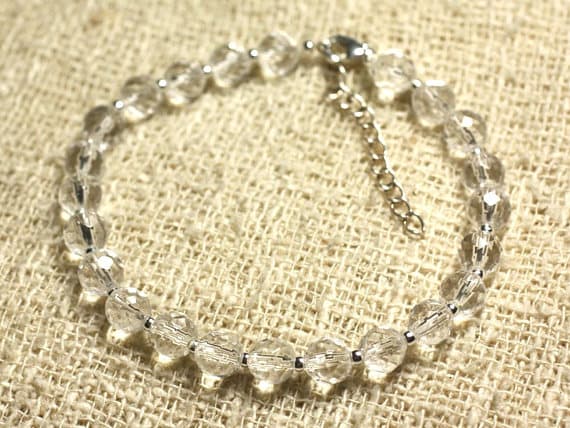 Bracelet silver and stone - Crystal Quartz Faceted 6mm Code- WAR6993
