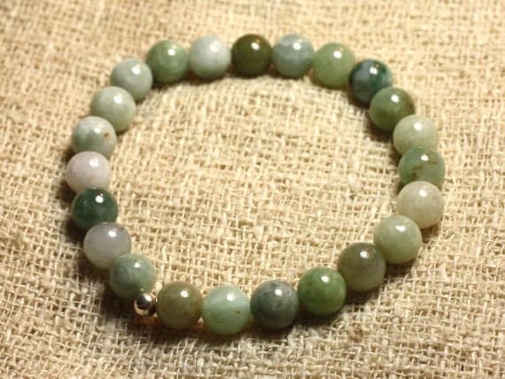Rock Gift Silver Helling 8mm Stretchable Green Jade Bracelet Round, Smooth 7" for mens, womens, gf, bf & Adult.
