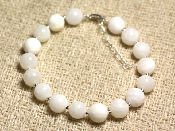 925 sterling Silver Wholesale Silver helling 8mm stacking White Pearl Bracelet Round, Smooth 7" for mens, womens, gf, bf & Adult.