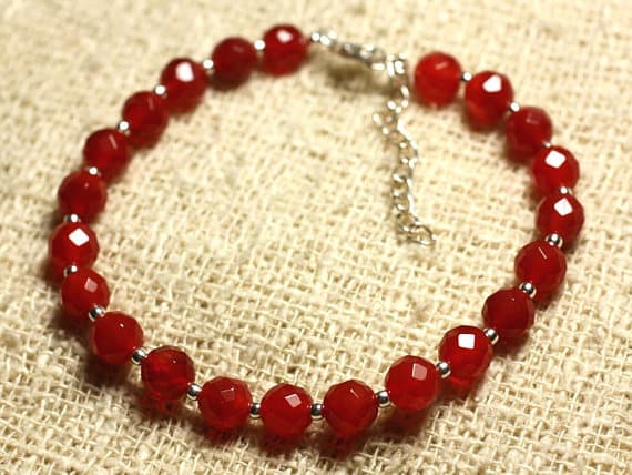925 sterling Silver top quality Silver helling 6mm Stracking Orange carnelian Bracelet Round, Faceted 7" for mens, womens, gf, bf & Adult.