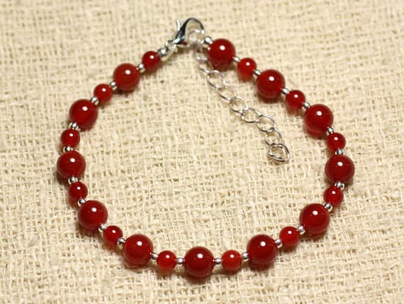 925 sterling Silver chakras simple Silver Helling 4-6mm stacking Orange carnelian Bracelet Round, Smooth 7" for mens, womens, gf, bf & Adult.