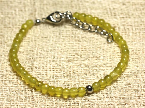 925 sterling Silver Grounding Silver Helling  4mm Stracking Green Jade Bracelet Round, Smooth 7" for mens, womens, gf, bf & Adult.