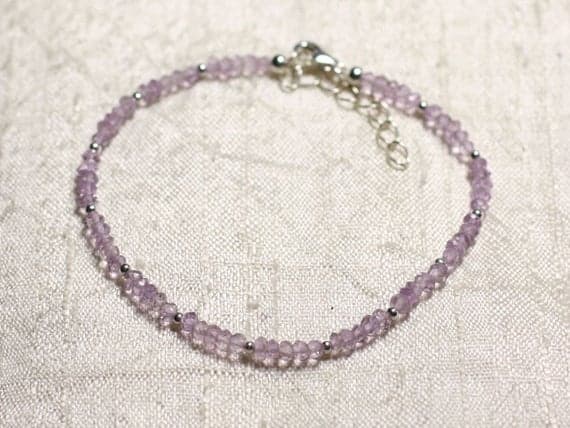 925 sterling Silver top quality 3mm Stracking Purple Amethyst Bracelet Rondelle, Faceted 7" for mens, womens, gf, bf & Adult.