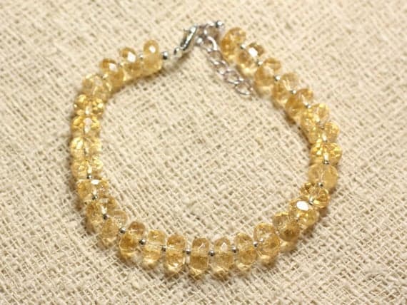 925 sterling Silver Galaxy Jewelry Silver Helling 7mm Stracking Yellow Citrine Bracelet Rondelle, Faceted 7" for mens, womens, gf, bf & Adult.