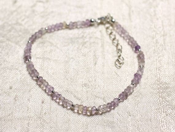 925 sterling Silver Blush Jewelry Silver Helling 3mm Stracking Purple Ametrine Bracelet Rondelle, Faceted 7" for mens, womens, gf, bf & Adult.
