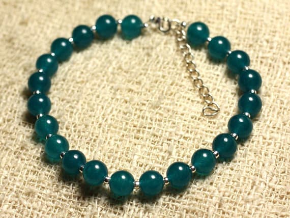 925 sterling Silver Anniversary Gift Silver Helling 6mm Stracking Green Green Jade Bracelet Round, Smooth 7" for mens, womens, gf, bf & Adult.