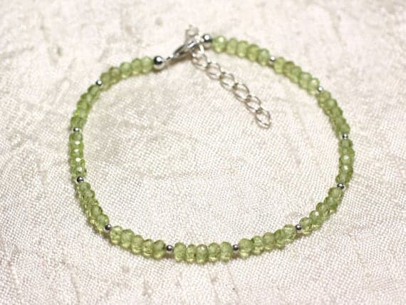 925 sterling Silver Galaxy Jewelry Silver Helling 3mm Stracking Green Peridot Bracelet Round, Faceted 7" for mens, womens, gf, bf & Adult.