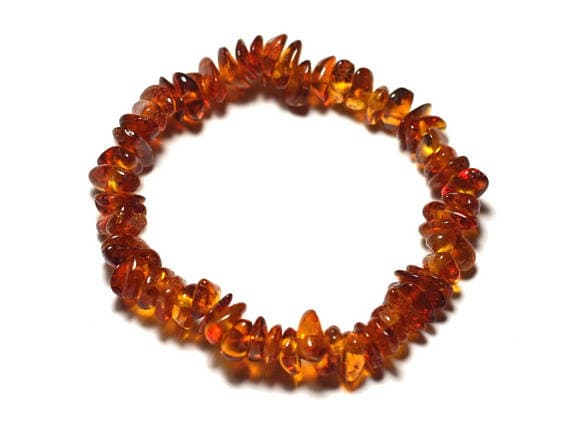 Rock Gift 5-8mm Stretchable Yellow Cognac amber  Bracelet Chips, Smooth 7" for mens, womens, gf, bf & Adult.