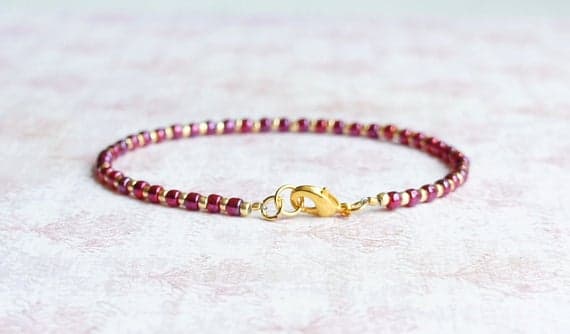 Raspberry Red And Gold Seed Bead Bracelet, Beaded Bracelet, Stacking Bracelet, Minimalist Bracelet, Dainty Bracelet, Delicate Bracelet 3-4MM Code- WAR9116