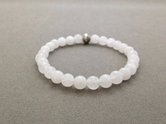 6mm White Jade Bead Bracelet for Good Luck, Good Fortune, Calming Frayed Nerves, Alleviating Anxiety, Auric Protection Code- WAR6216