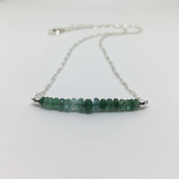 925 sterling Silver memorial gift 3-4.5mm stacking Green Emerald Necklace Rondelle, Faceted 17" for mens, womens, gf, bf & Adult.