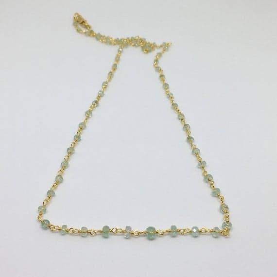 24k gold Plated Anniversary Gift 2-3mm stacking Green Emerald Necklace Rondelle, Faceted 17" for mens, womens, gf, bf & Adult.