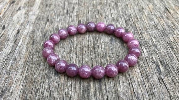 Galaxy Jewelry 8mm Stretchable Purple Lepidolite Bracelet Round, Smooth 7" for mens, womens, gf, bf & Adult.