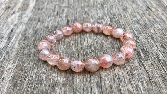 Anxiety Gemstone 9mm Stretchable Pink Sunstone Bracelet Round, Smooth 7" for mens, womens, gf, bf & Adult.