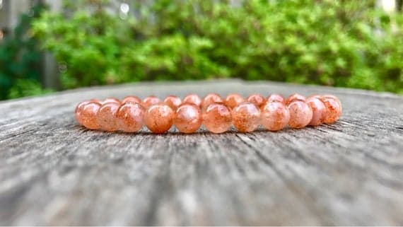 memorial gift 7mm Stretchable Orange Sunstone Bracelet Round, Smooth 7" for mens, womens, gf, bf & Adult.