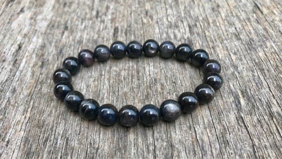 good luck gift 8mm Stretchable Black Black Moonstone Bracelet Round, Smooth 7" for mens, womens, gf, bf & Adult.
