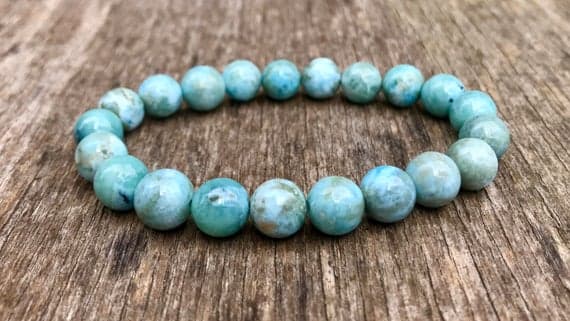 Rock Gift 9mm Stretchable Sky Blue Larimar Bracelet Round, Smooth 7.5" for mens, womens, gf, bf & Adult.