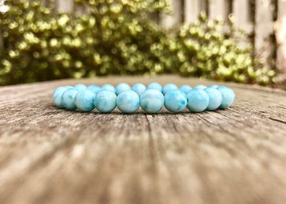 Galaxy Jewelry 8mm Stretchable Sky Blue Larimar Bracelet Round, Smooth 7" for mens, womens, gf, bf & Adult.