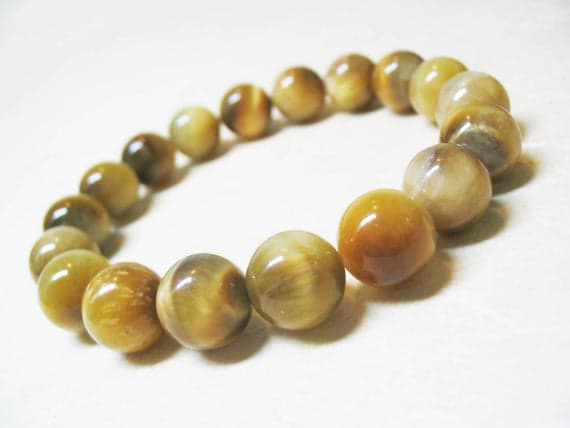 Natural 10mm Stretchable yellow Yellow Tiger Eye Bracelet Round, Smooth 7.5" for mens, womens, GF, BF, Adults.