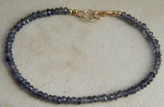 24k gold Plated top quality Gold Helling 3.5mm stacking Blue Iolite Bracelet Rondelle, Faceted 7" for mens, womens, gf, bf & Adult.