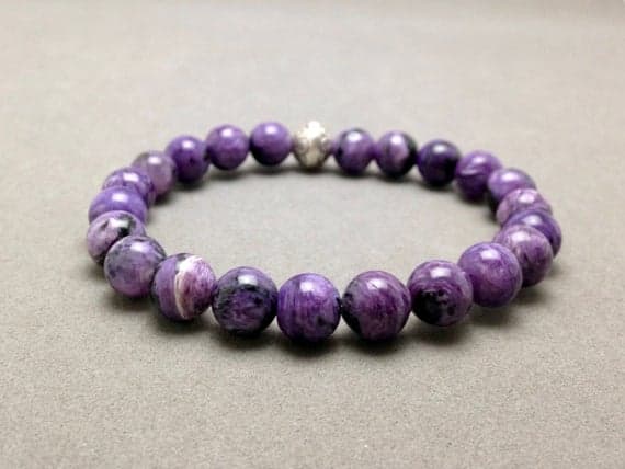 Charoite (Charolite) Stretch Bead Bracelet with Karen Hill Tribe for Spiritual Growth, Deep Healing, Soul Work, Integration & Protection 8.5mm  Code- WAR6226