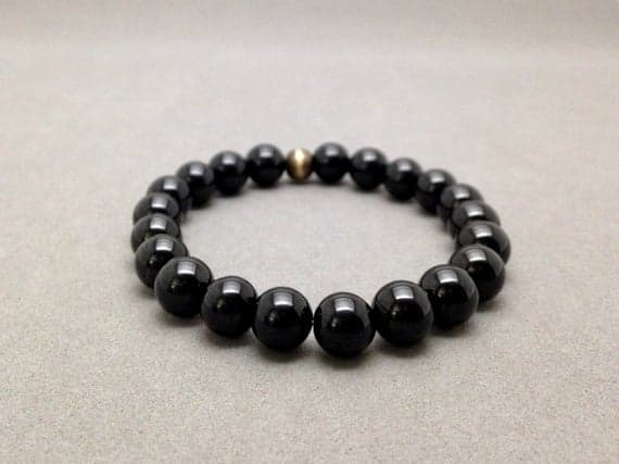 Black Tourmaline Stretch Bead Bracelet for Spiritual GRounding and Growth, Transmutation of Negative Energy, Protection against EMF 8mm  Code- WAR6197