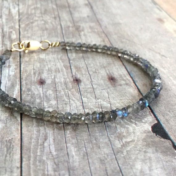 24k gold,925 stacking silver Jewelry Energy 4mm Gray Labradorite stacking Bracelet Round, Faceted 18cm for mens, womens, gf, bf and adults.