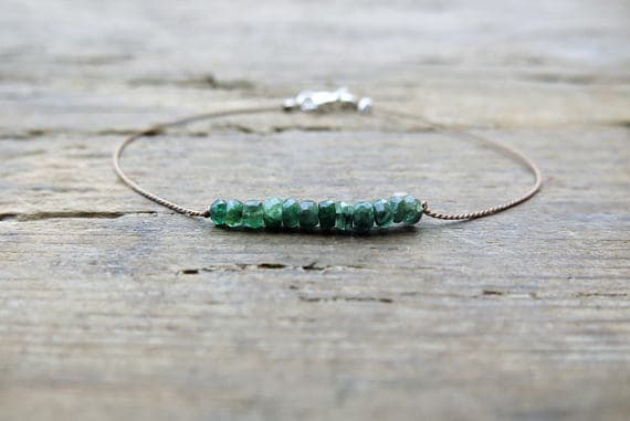 925 sterling Silver Personalized Gift 2-3mm stacking Green Emerald Bracelet Rondelle, Faceted 7" for mens, womens, gf, bf & Adult.