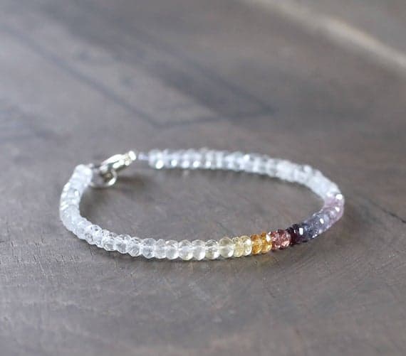 925 sterling silver Jewelry Energy 3.5mm Multi Colour Ombre Citrine, Spinel & White Topaz stacking Bracelet Rondelle, Faceted 18cm for mens, womens, gf, bf and adults.