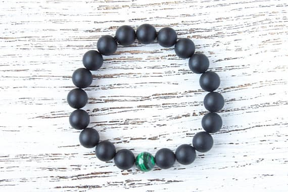 Black and Green Matte Bracelet Green Malachite Gift for Her Brother Bracelet Black Mens Bracelet Dad Bracelet Gay Bracelet Gift for Husband 8mm  Code- WAR9184