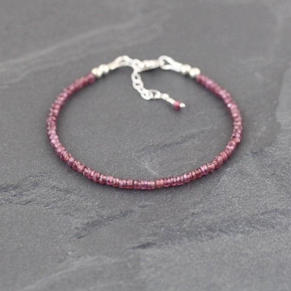 925 sterling Silver Unique Wedding Gift 2.5-3mm stacking Pink Rhodolite Garnet Bracelet Rondelle, Faceted 7" for mens, womens, gf, bf & Adult.