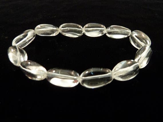 Personalized Gift 15x9mm Stretchable Clear Clear Quartz Crystal  Bracelet Oval, Smooth 7" for mens, womens, gf, bf & Adult.