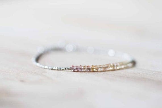 925 sterling silver Natural 3-3.5mm Multi Colour Imperial Topaz stacking Bracelet Rondelle, Faceted 18cm for mens, womens, gf, bf and adults.