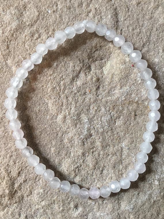 Grounding 4mm White Rose Quartz Stretchable Bracelet Rondelle, Faceted 18cm for mens, womens, gf, bf and adults.